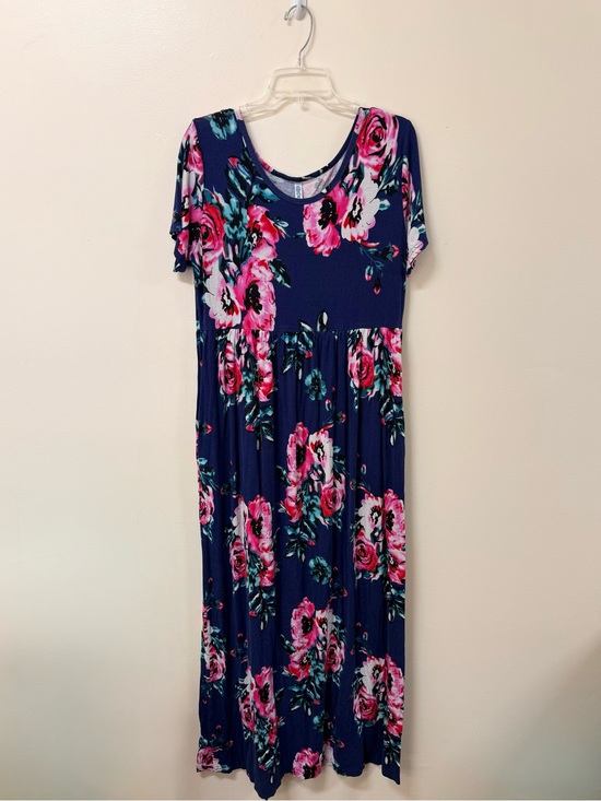Vishow Dresses & Skirts - Navy Floral Short-Sleeve Maxi Dress - Pink Rose Print